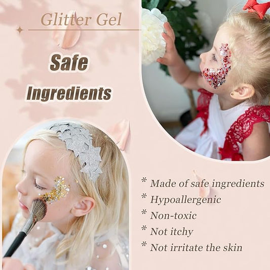 Face Body Glitter, Hair Glitter Sparkles Chunky Face Glitter Gel for Girls Makeup Singer Concerts Mermaid Festival Sequins Face Paint