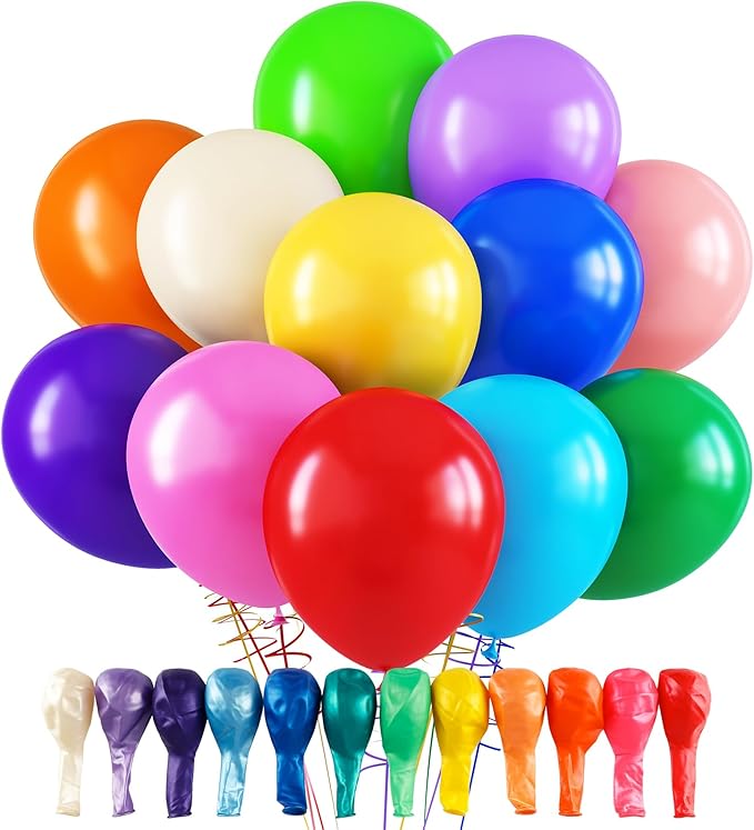 RUBFAC 120pcs Balloons for Birthday Baby Shower Graduation Anniversary Wedding Party Supplies Garland Arch Decoration,12 Inches,Assorted Color