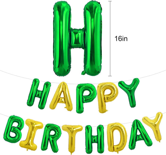 TONIFUL Happy Birthday Balloons Banner 16 Inch Mylar Foil Letters Birthday Sign Reusable for Girls Boys Kids & Adults Birthday Party Decorations Supplies（Green Gold）