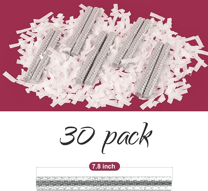 BATTIFE Confetti Wands, 7.8inch Confetti Shoot Poppers, Tissue Paper Flick Flutter Sticks for Wedding Celebrations, Anniversary, Birthday Parties, White (30Pack)