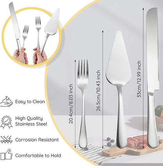 SUREAM Cake Cutting Set 13 Inch, 4 Packs Silver Stainless Steel Pie Knife, Cake Serving Set for Wedding, Birthday, Parties, Anniversary, Cake, Pie, Pizza