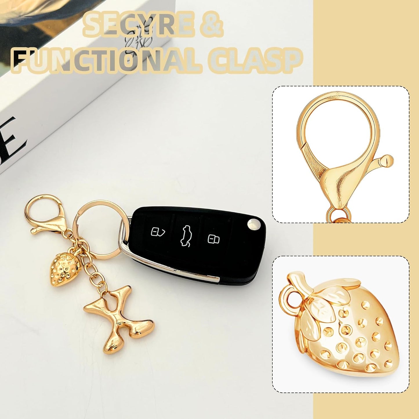 Gold Bubble Heart Initial Bag Charms for Handbags – Cute Initial Letter Keychain for Women, Purse Charms, Gold Gift