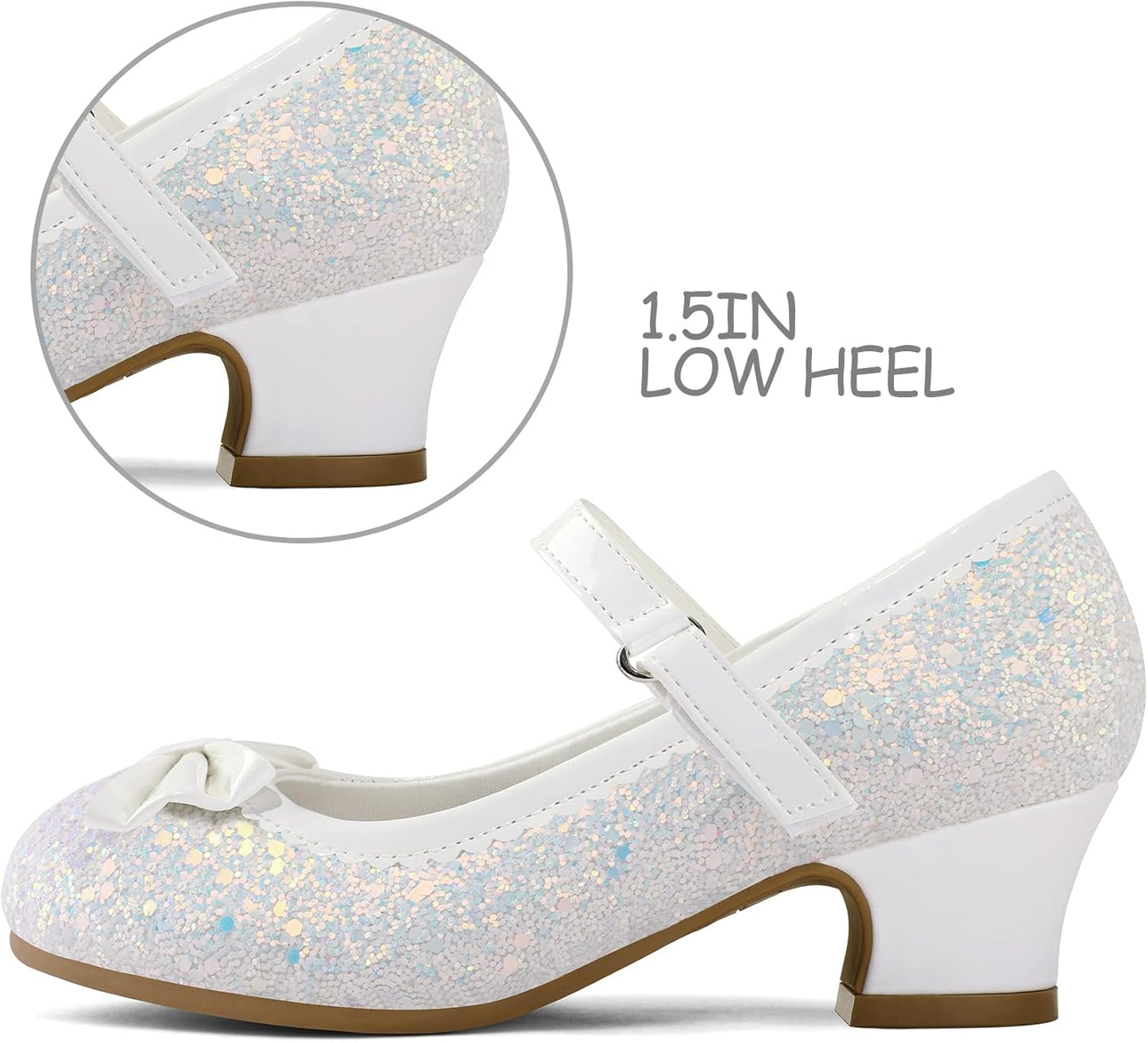 K KomForme Girl's Dress Shoes Mary Jane Glitter 1.5 in Low Heel Wedding Party Princess Shoes for Toddler/Little/Big Kids
