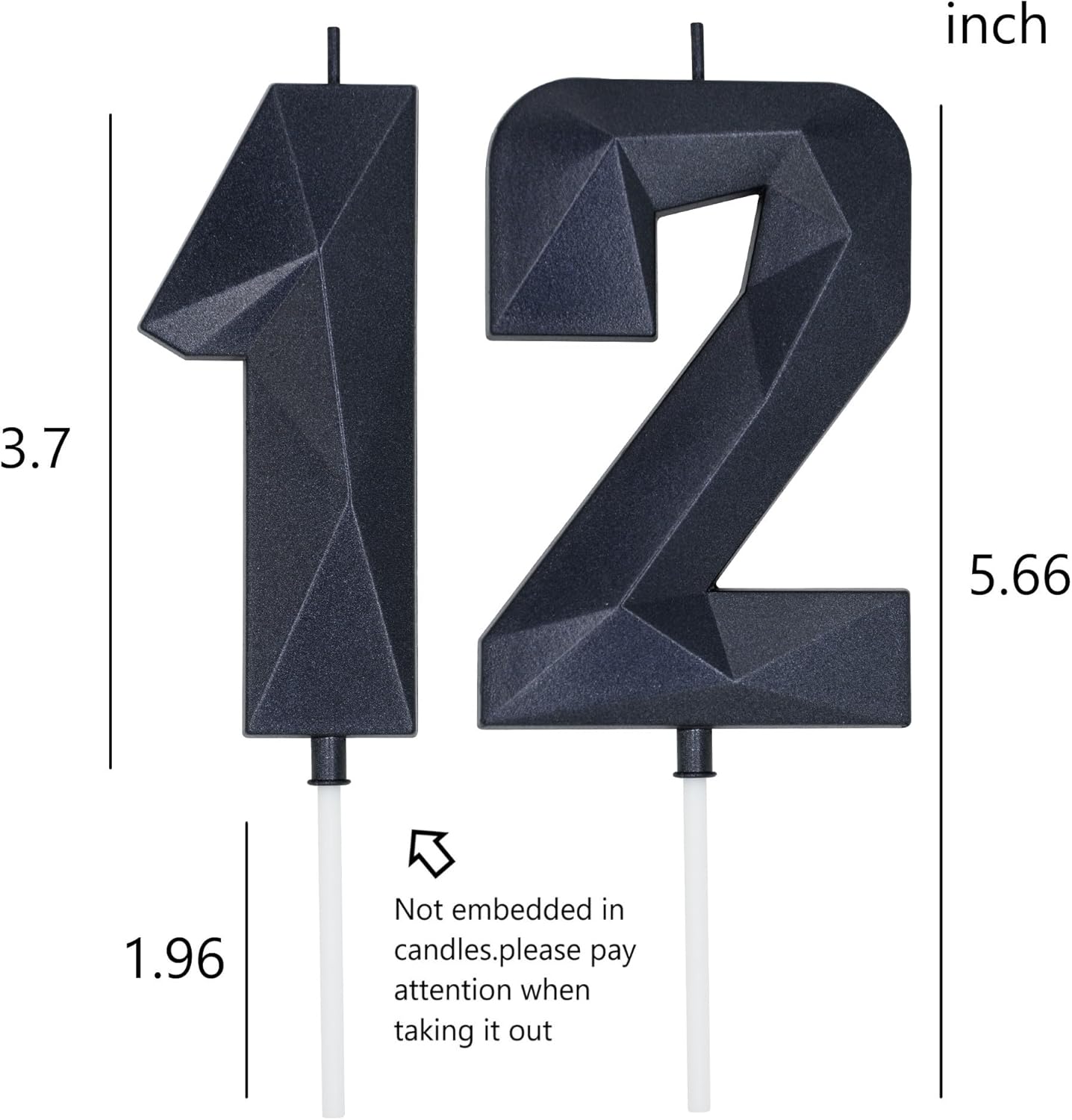DERVENTA Birthday Candle Big Number 3D Black 3.7 inch Party Celebration Anniversary Decoration Cake Topper 1 Piece (Number 12 Black)