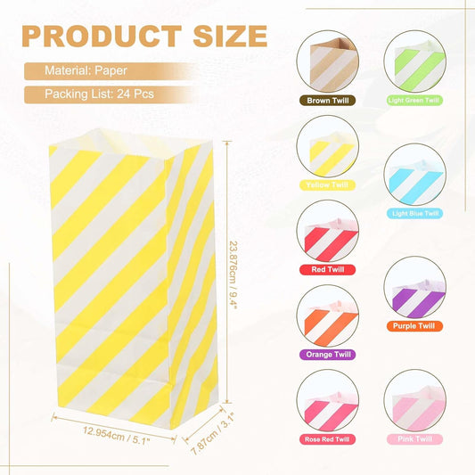PATIKIL Party Favor Bag, 24 Pcs 3.5x2.4x7.1 Inch Mini Paper Candy Bags Gift Treat Celebration Halloween Goody Birthday Wedding Party with Stickers, Yellow Twill