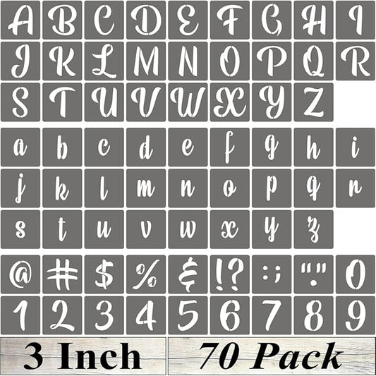 3 Inch Alphabet Letter Stencils - 70 Pack Letter Number Stencil Templates with Signs for Painting on Wood, Reusable Calligraphy Letters and Numbers Stencils for Chalkboard Fabric Wood Signs