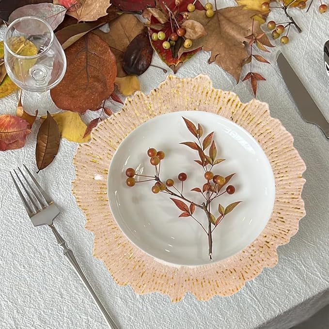 Pink Charger Plates,13 Inch Reef Plastic Chargers for Dinner Plate, Decorative Chargers for Wedding,Elegant Parties, Banquets and Table Decor(Set Of 6)