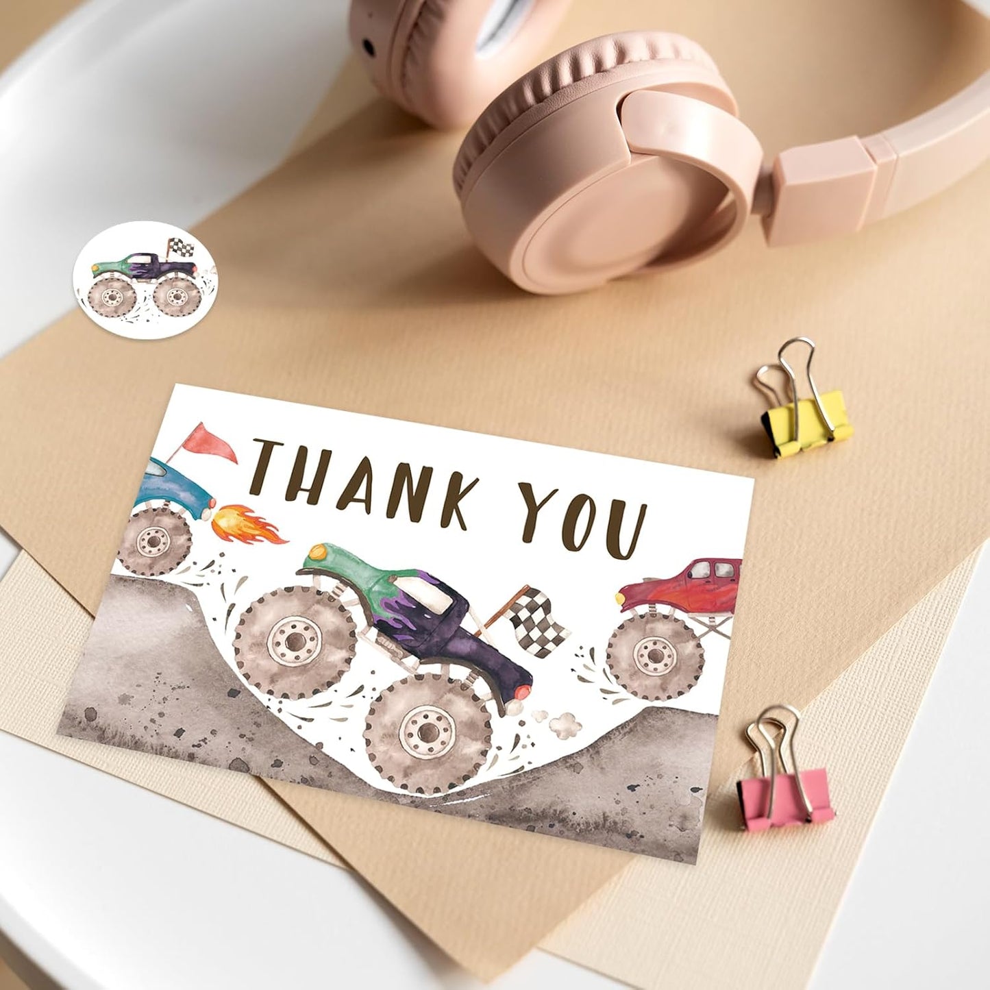 24 Pack Racing Truck Thank You Cards Racing Car Greeting Cards With Envelopes Stickers Colorful Truck Blank Note Card for Baby Shower Birthday Party