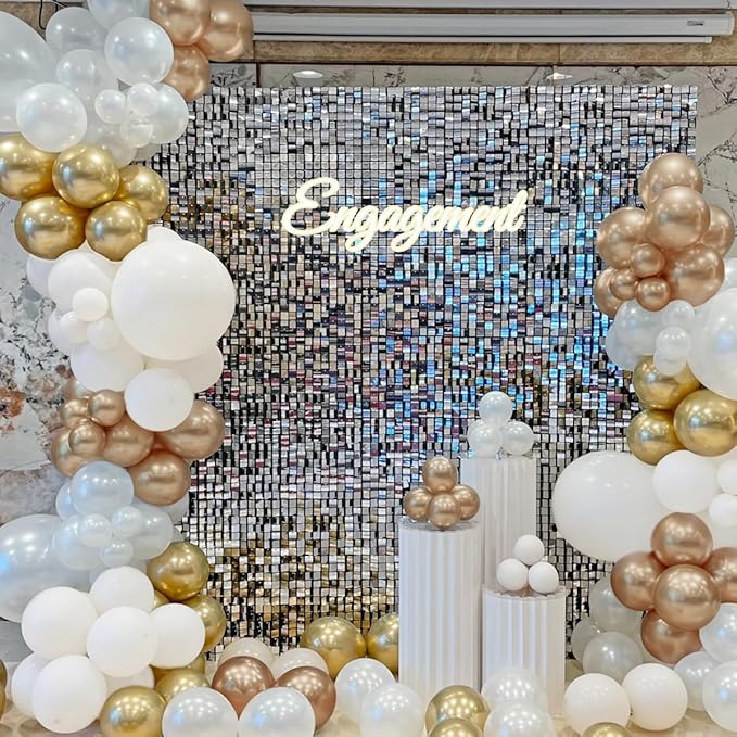 White and Gold Balloon Garland Arch Kit, 167Pcs Metallic Champagne Gold Pearl White Gold Confetti Balloons for Engagement Wedding Baptism Birthday Anniversary Party Decoration
