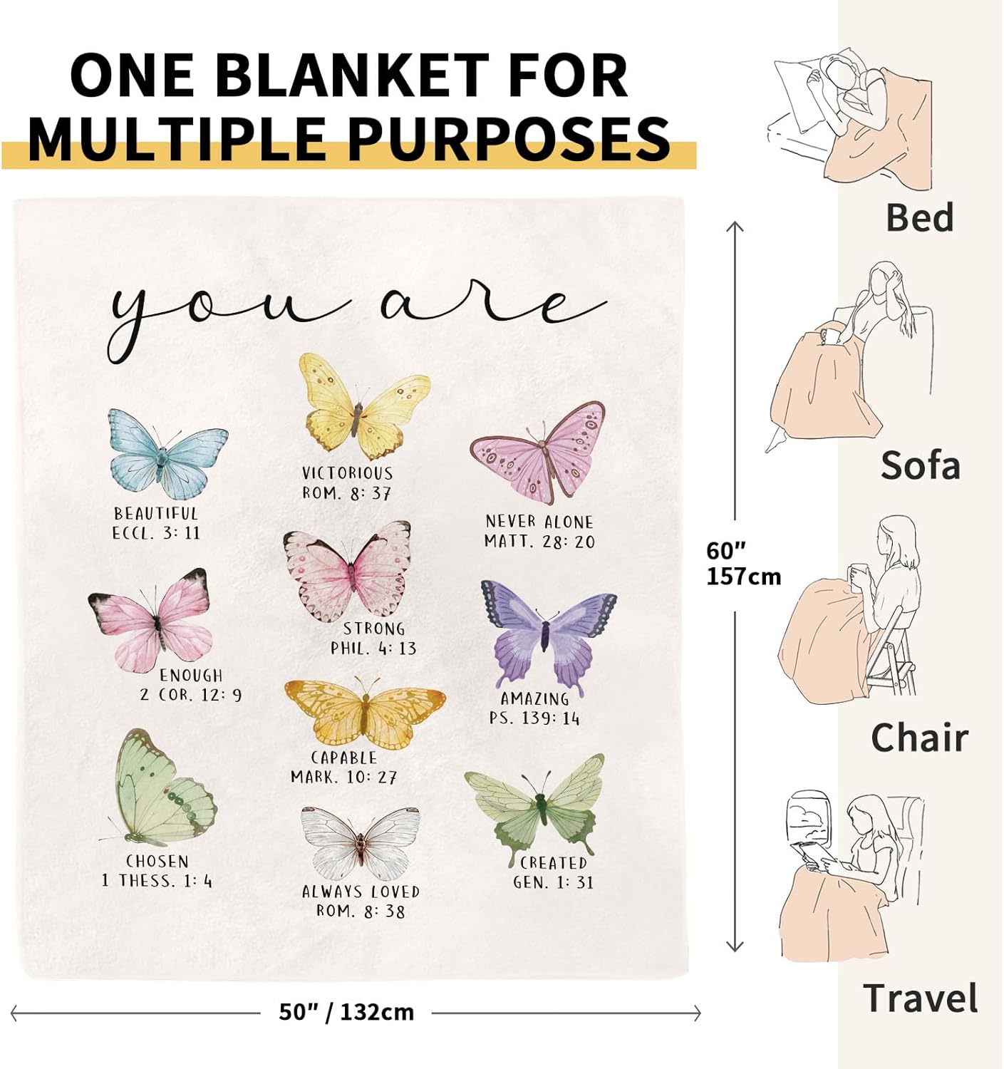 Christian Gifts for Women Faith, Flannel Soft Butterfly Blanket Decor, Butterfly Gifts for Women on Mothers Day Birthday Christmas, Spiritual Bible Verse Scripture Prayer Blanket