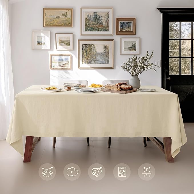 Linen World Linen Tablecloth - 100% French Linen Table Cloth 60" x 120" Inch,Washable Rectangular Tablecloth for Dining,Outdoor,Weddings and Restaurants,Decorative Thanksgiving Christmas,Sand Beige