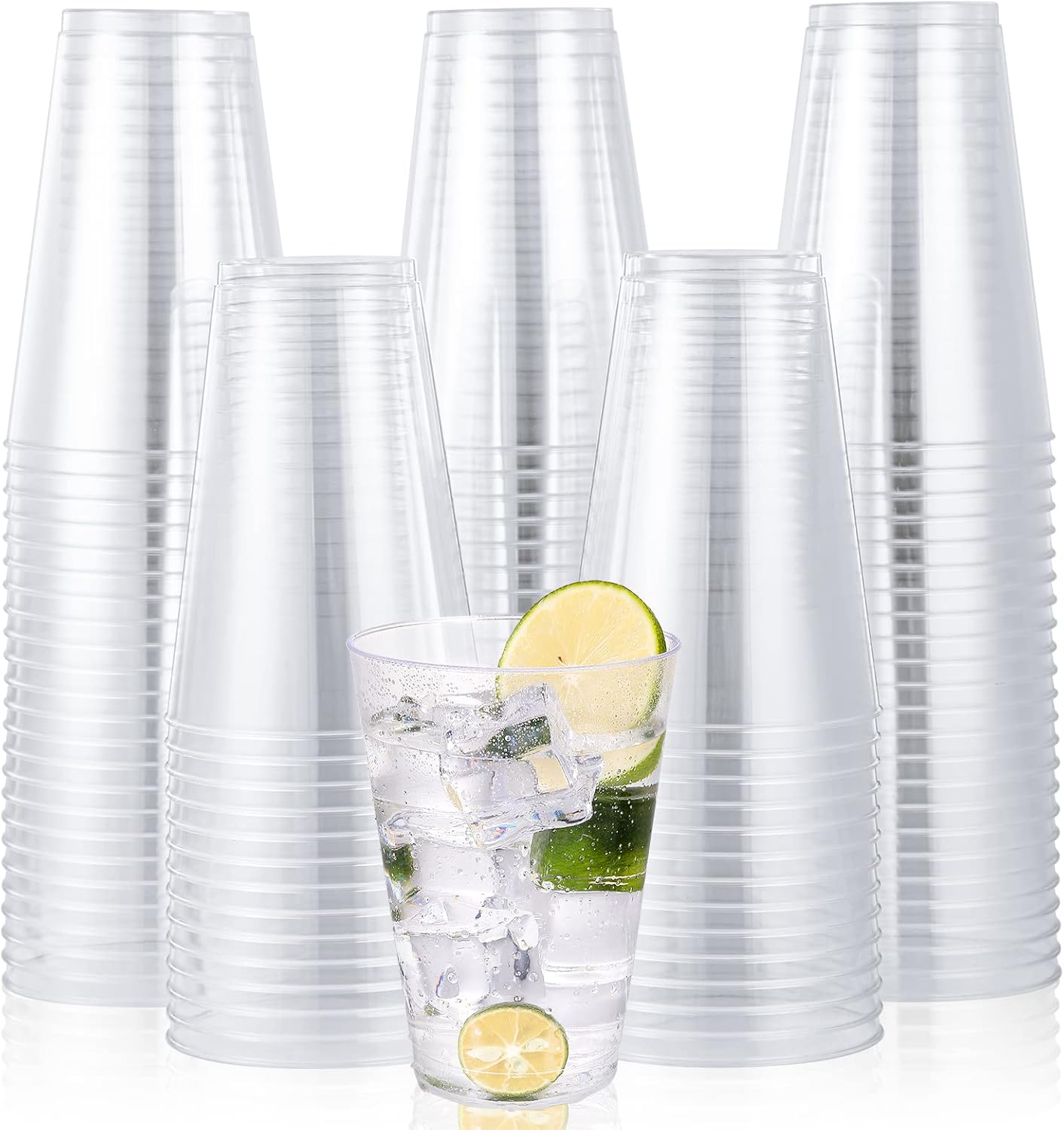 JOLLY CHEF 14 oz Clear Plastic Cups, 100 Pack Heavy-duty Party Glasses, Disposable plastic cups for wedding Cocktails Tumblers, Ideal for Halloween,Christmas, Thanksgiving Parties