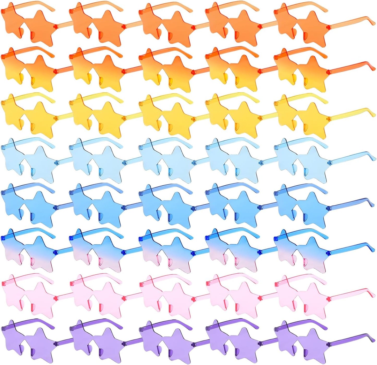 Matcheck 8/40 Pcs Star Shaped Rimless Sunglasses Bulk Transparent Candy Gradient Color Glasses One Piece Fun Party Eyewear