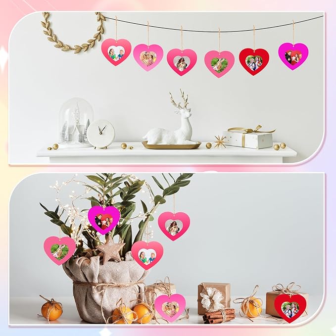 BreezeHug 36 Sets Heart Crafts DIY Picture Frames Kit Unfinished Wooden Photo Frame Ornament with Rope Mother's Day Party Decoration Art Gift for Classroom Exchange Home Favor Valentines Supplies
