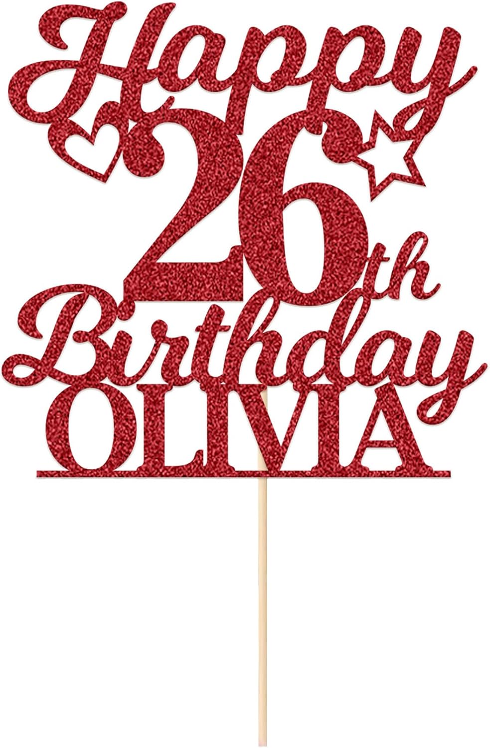 Personalized Happy Birthday Cake Toppers Birthday Cake Topper Gifts for Women Men Custom Glitter Cake Toppers with Any Name & Age for 18th 21st 30th 40th 50th 60th Cake Decorations (Red)