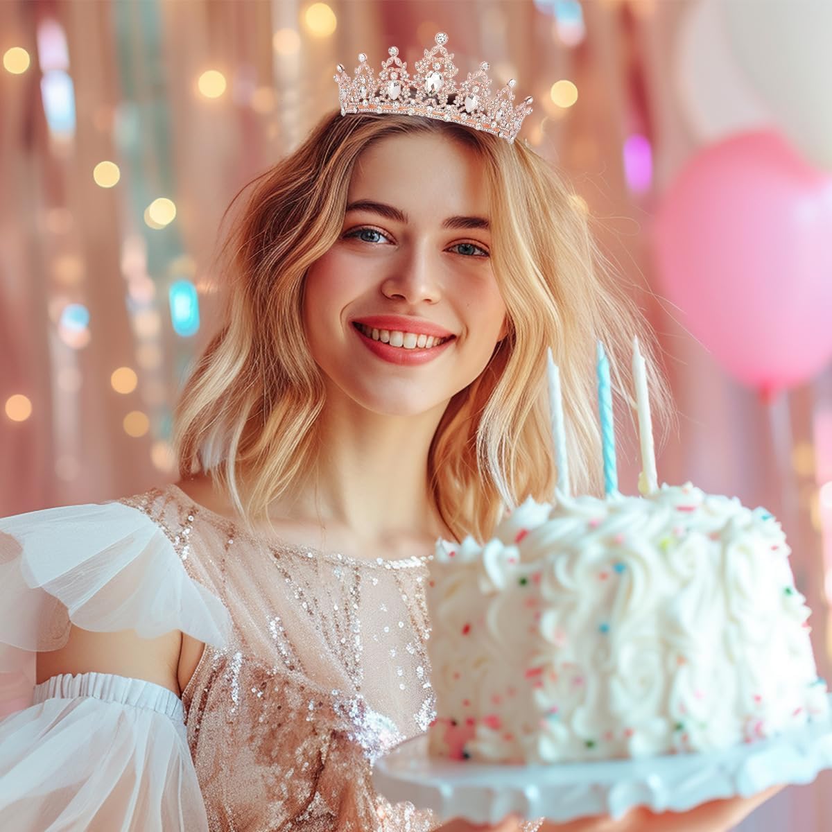 Birtthday Tiara Crown with Sash for Women Birthday Queen Party