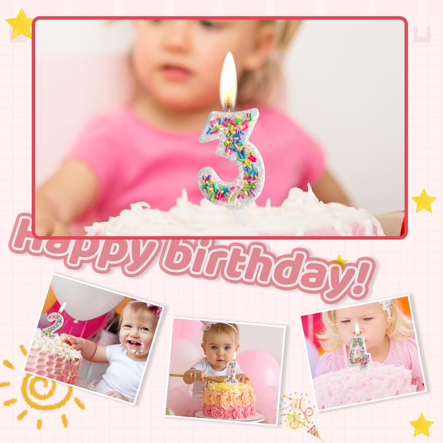 Girls Colorful Candy Birthday Candle,4th Birthday Candle for Party Supplies,Candles for Cake Decoration,2.76 inch Number 4 Girl Boy Cake Topper Wedding Anniversary Pastel Sweet Theme Party Decoration