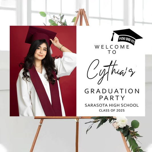 Personalized Class of 2025 Graduation Yard Sign, Graduation with photo Welcome Sign, Photo Graduation Sign, Graduation Party Sign, Minimalist Graduation Welcome Sign, Graduation Decorations