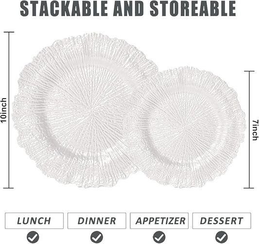 U-QE 60PCS White Plastic Plates - Pearl White Plates Disposable&Reusable - Heavy Duty Plastic Plates for Party&Wedding Including 30 Dinner Plates 10" & 30 Appetizer Plates 7"