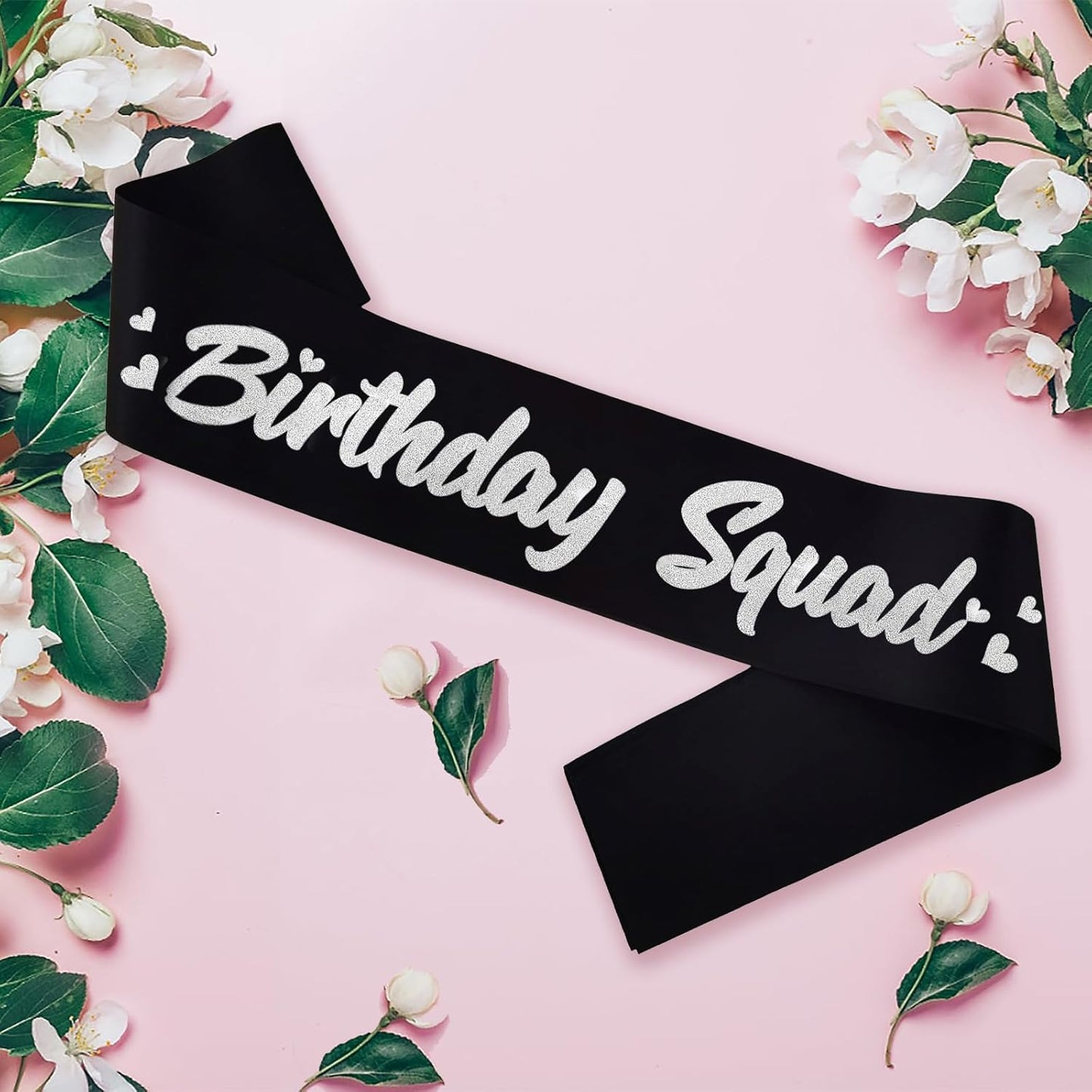 6 Pieces Birthday Squad Sash Set Black with Silver Glitter Lettering Birthday Sash for Women Funny Party Favors Decorations for Sweet 16 18th 21st 25th 30th 40th 50th or Other Bday