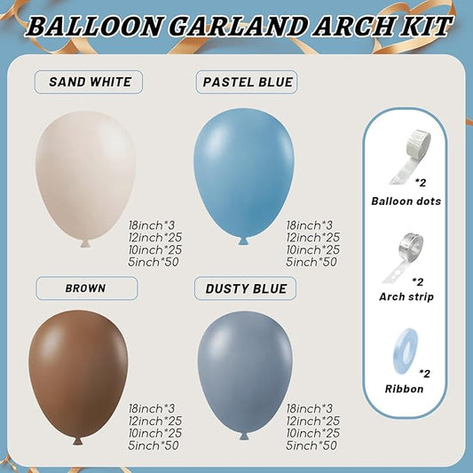 412Pcs Dusty Blue and Brown Balloon Arch Kit, 5 10 12 18inch Bear Baby Shower Decorations with Brown Sand White Dusty Blue Balloons for Baby Shower Decorations Gender Reveal Birthday Party Decoration
