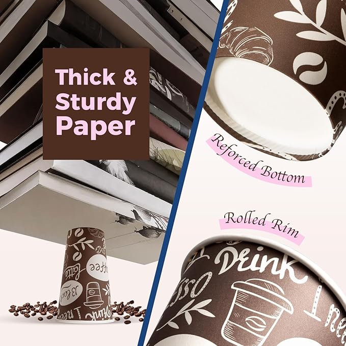 Fit Meal Prep 16 oz Coffee Cups 1000 Count, Leak-Proof Hot Cup, Disposable Paper Coffee Cup Bulk for Hot/Cold Beverage, Durable Thickened Paper Cups for Party, Office, Bussines, Home, Bistros