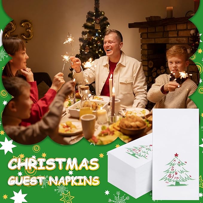 Supernal 100pcs Christmas Napkins Disposable - Christmas Tree Paper Napkins - Linen Like Holiday Napkins - Party Dinner Napkins Disposable Guest Towels for Bathroom Kitchen Christmas Party Decor