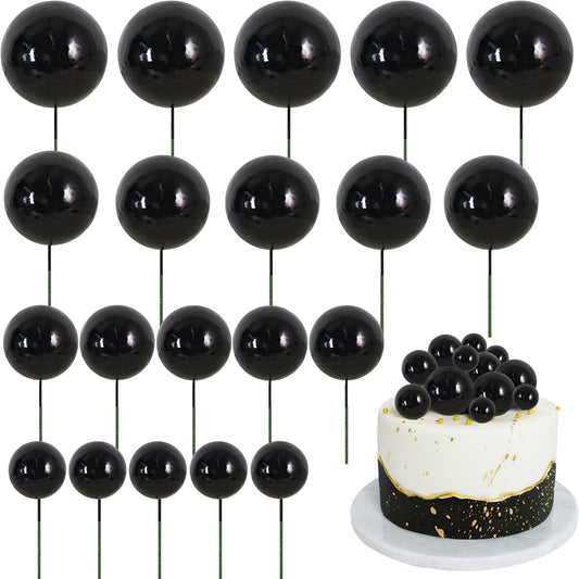 BEISHIDA 20 PCS Black Mini Ball Cake Toppers Foam Cake Balls Decoration Supplies for Happy Birthday Anniversary Wedding Baby Shower Graduation Halloween Christmas Cake Decorations