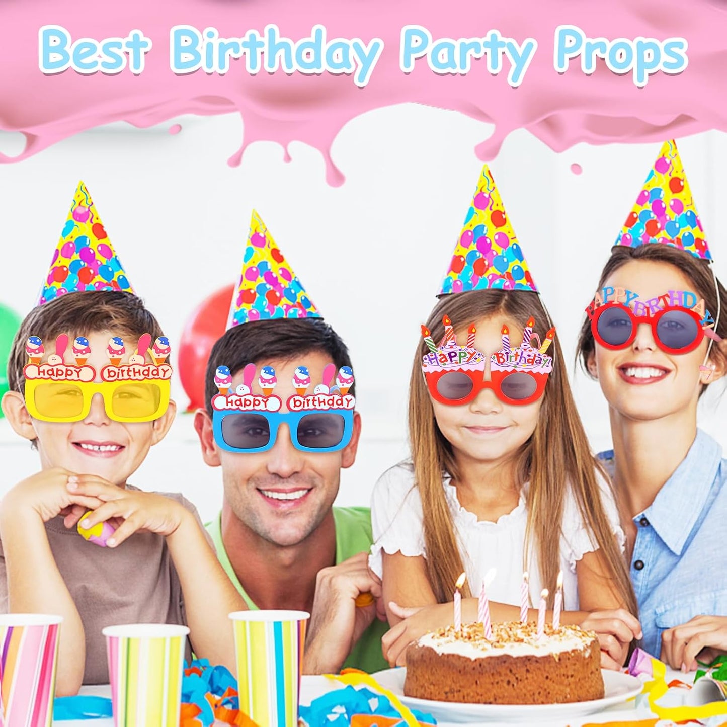 16 Pairs Happy Birthday Sunglasses Funny Photo Props Sunglasses Happy Birthday Party Novelty Sunglasses Sweet Cream Cake Glasses for Adults Birthday Party Favors