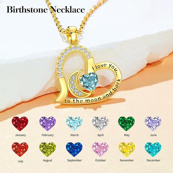 Anniversary Necklace for Women Birthstone Jewelry for Wife Gifts for Her Wife Birthday Gift Ideas Anniversary for Girlfriend I love you to the moon and back Necklaces Filled 925 Sterling Sliver