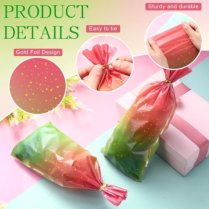 Sweetude 100 Pcs Wildflower Party Cellophane Treat Bags Candy Plastic Clear Goody Bags Flat Bottom Gift Supplies for Baby Shower Bridal Shower Birthday Wedding Party Favors, 11"x 5"(Colorful Style)