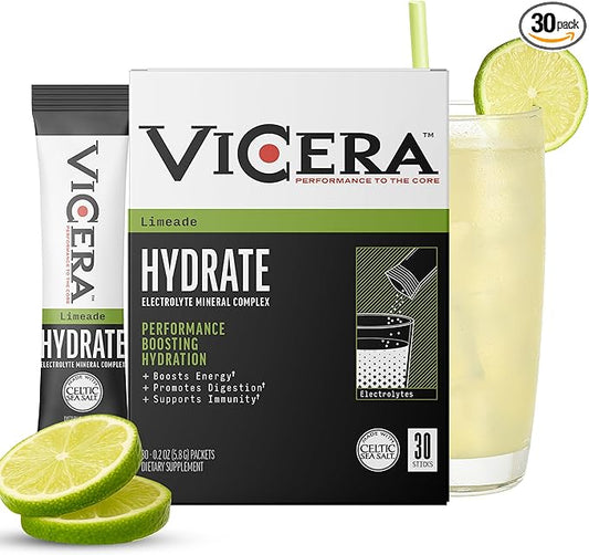 Electrolyte Powder, Lime Flavor, Hydration Packets with Celtic Sea Salt, Magnesium, Calcium, Choline, Potassium, Probiotics and Trace Minerals, Gluten Free Drink Mix, Non GMO, 30 Count