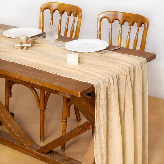 Socomi 6pcs Beige Cheesecloth Table Runner Fall Thanksgiving Gauze 120 Inch Rustic Boho Cheese Cloth Runner for Wedding Party Baby Bridal Shower Centerpiece Decoration Holiday Home Decorations