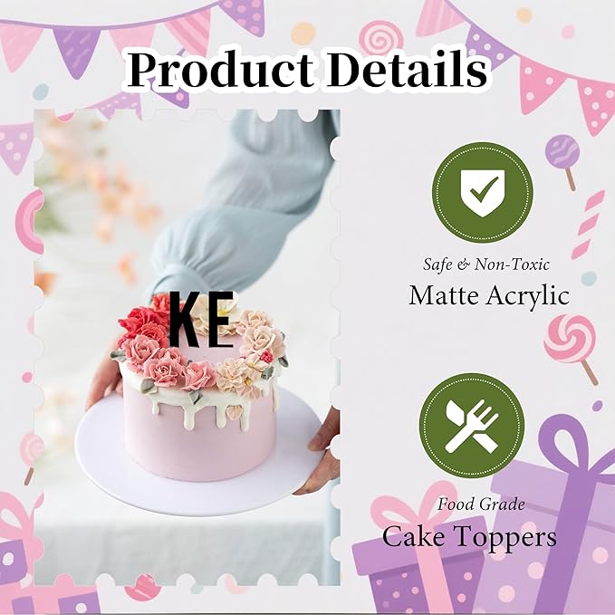 Matte Black Acrylic A-Z Alphabet Cake Toppers - Bold Personalized Letter Decorations for Modern Parties, Birthdays & Events - Durable & Versatile Dessert Accents