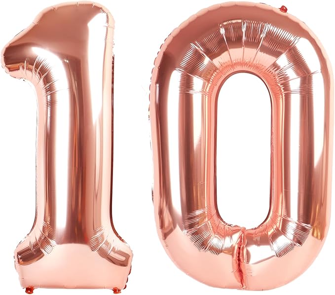 10th Number Balloon Birthday Decorations, 40 Inch Big Foil Balloon for Men & Women, Rose Gold Number Balloons for Wedding Memorial Day Birthday Aniversarry Supplies