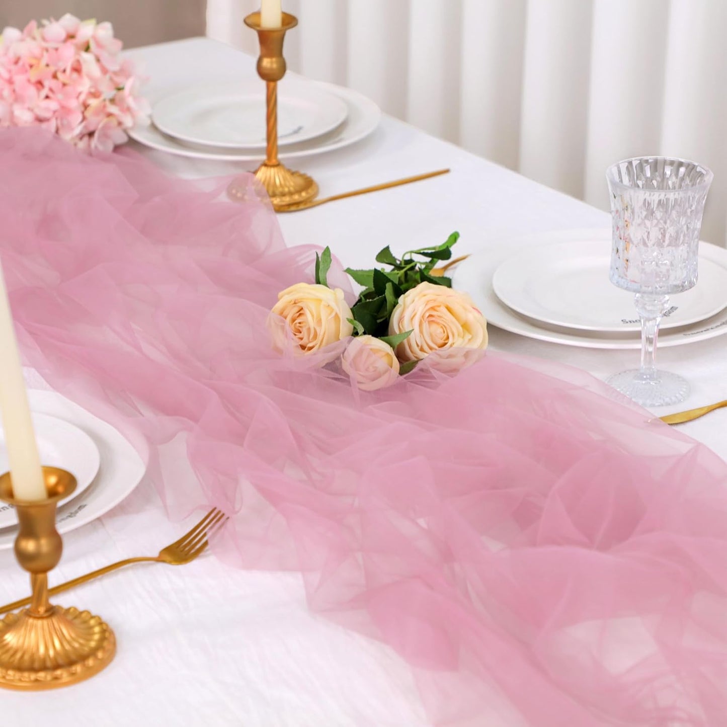 Snowkingdom Dusty Rose Table Runner, 10FT Sheer Tulle Cheesecloth Gauze Runner Table Dusty Rose, Rustic Boho Home Decorations for Fall Party Wedding Bridal Baby Shower Birthday Christmas Holiday