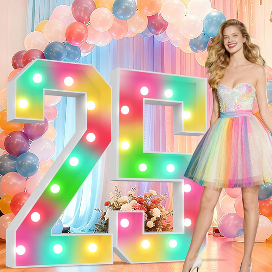 Ledido 4FT Marquee Light Up Numbers 25, 34 Colors Changing Marquee Numbers 4 Feet Tall with Remote, Big 25th Birthday Number, Large Lighted Number for Anniversary Graduation Birthday Party Decoration