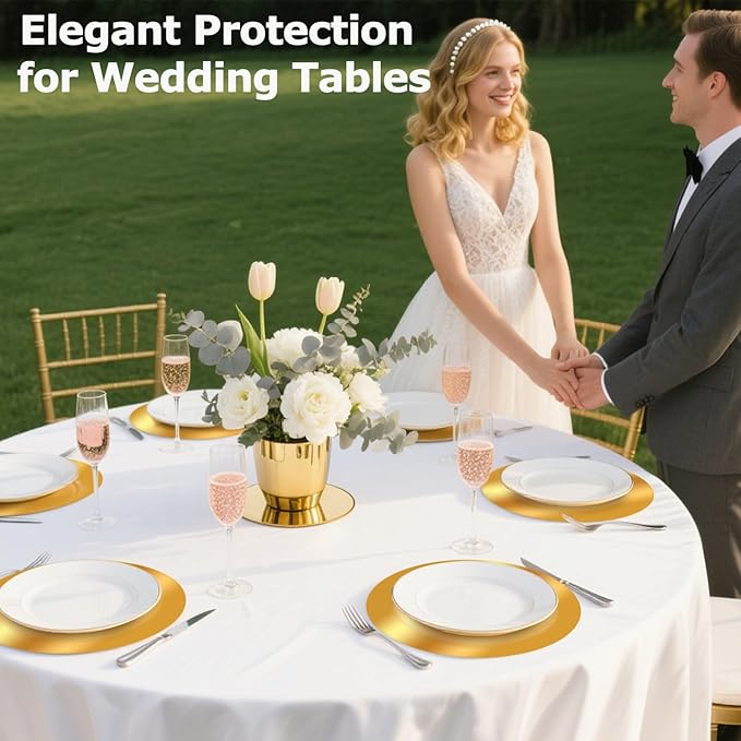 100PCS Gold Paper Placemats for Dinner Plates, 13 Inch Round Disposable Chargers, Shiny Holiday Place Mat for Dining Table Setting Valentine's Day Weddings Birthday Parties Kitchen Banquet Decor