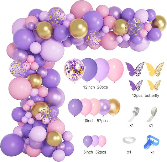 Purple Pink Butterfly Balloon Garland Arch Kit, Butterfly Baby Shower Decorations for Girl Women, Pink and Purple Gold Confetti Balloons for Birthday Bridal Shower Mothers Day Party Decorations