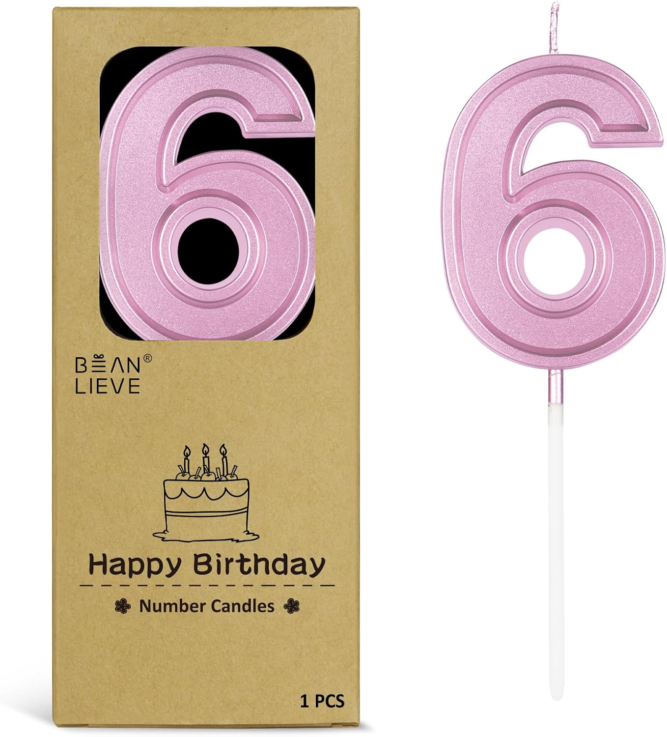 BEAN LIEVE Rose Gold Birthday Candles Number 6, Rose Gold Number Candles, Cake Number Candles for Birthday Parties and Wedding Anniversary Celebrations