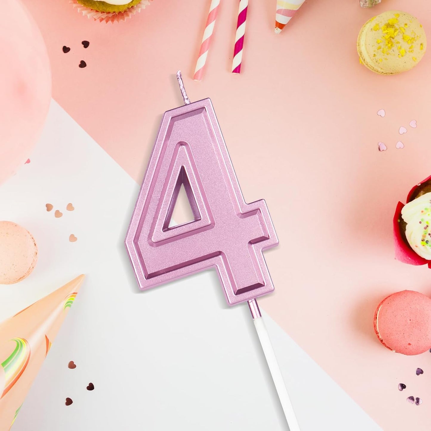 BEAN LIEVE Rose Gold Birthday Candles Number 4, Rose Gold Number Candles, Cake Number Candles for Birthday Parties and Wedding Anniversary Celebrations