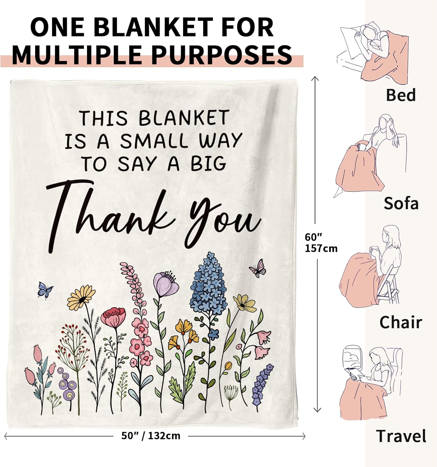 Thank You Gifts for Women Men, Appreciation Gifts for Teacher Coworker Employee Nurse Friend, Flannel Soft Blanket Decor, Graduation Retirement Wedding Grateful Gift - 50x60 inches