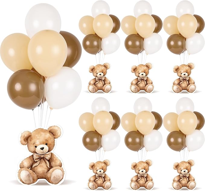 4 Sets Balloon Stand Kit for Table Bear Baby Shower Tables Centerpieces with Balloon Boy Baby Shower Decorations for Bear Theme Gender Reveal Birthday Party Table Decorations Supplies (Brown Bear, 4)