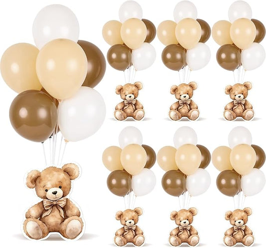4 Sets Balloon Stand Kit for Table Bear Baby Shower Tables Centerpieces with Balloon Boy Baby Shower Decorations for Bear Theme Gender Reveal Birthday Party Table Decorations Supplies (Brown Bear, 4)
