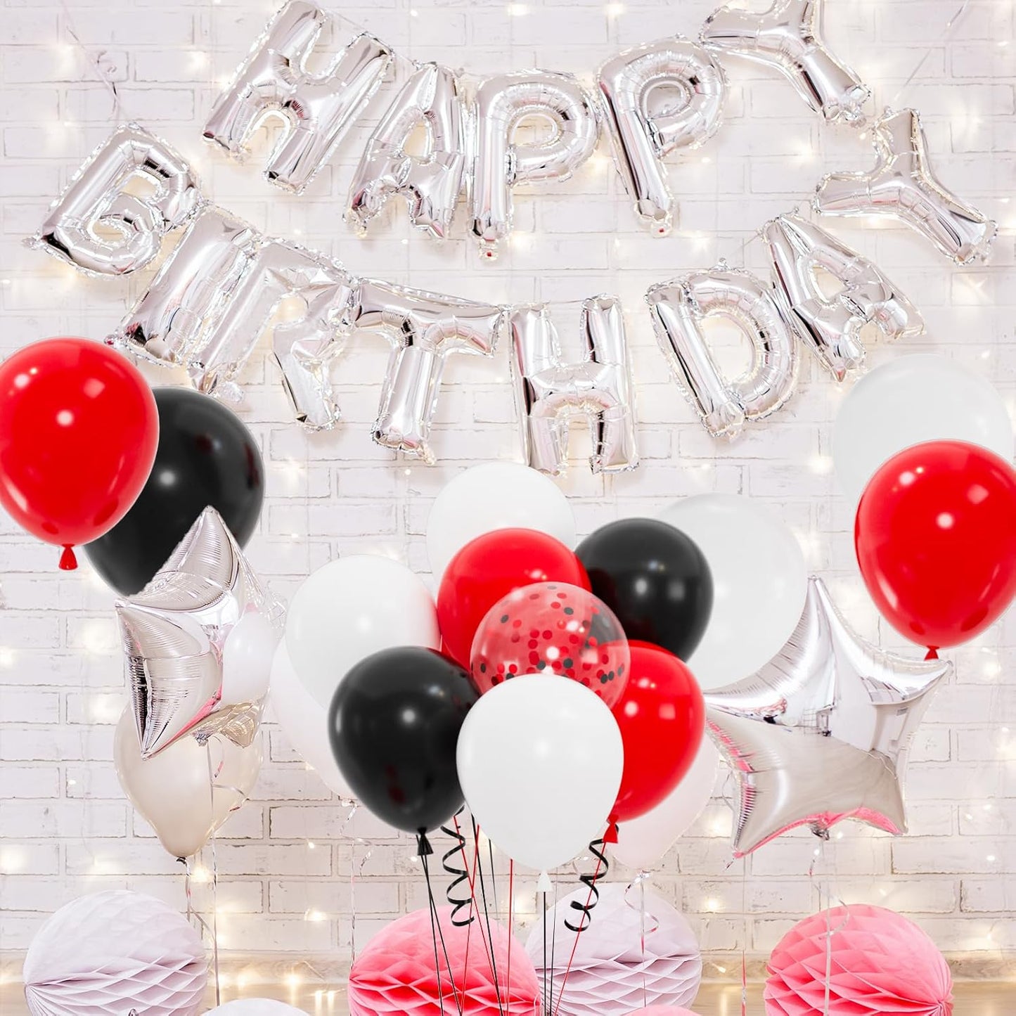 50pcs Red and Black Balloons, 12inch Red and White With Confetti Balloons for Class of 2025 Graduation, Birthday Decorations, Baby Shower, Casino, Race Car Party Supplies
