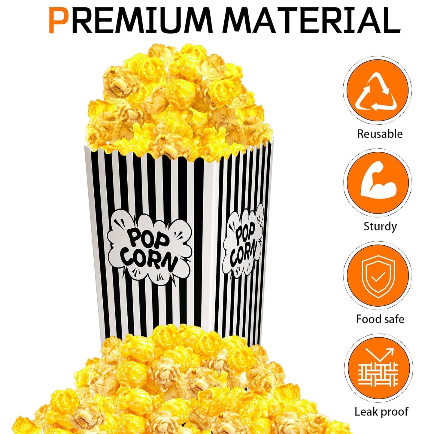 DECYOOL Popcorn Boxes, 18 Movie Night Popcorn Paper Buckets 7.88 Inches Tall Large & Holds 46Oz Capacity Popcorn Bags Individual Servings for Home,Carnival Party Supplies