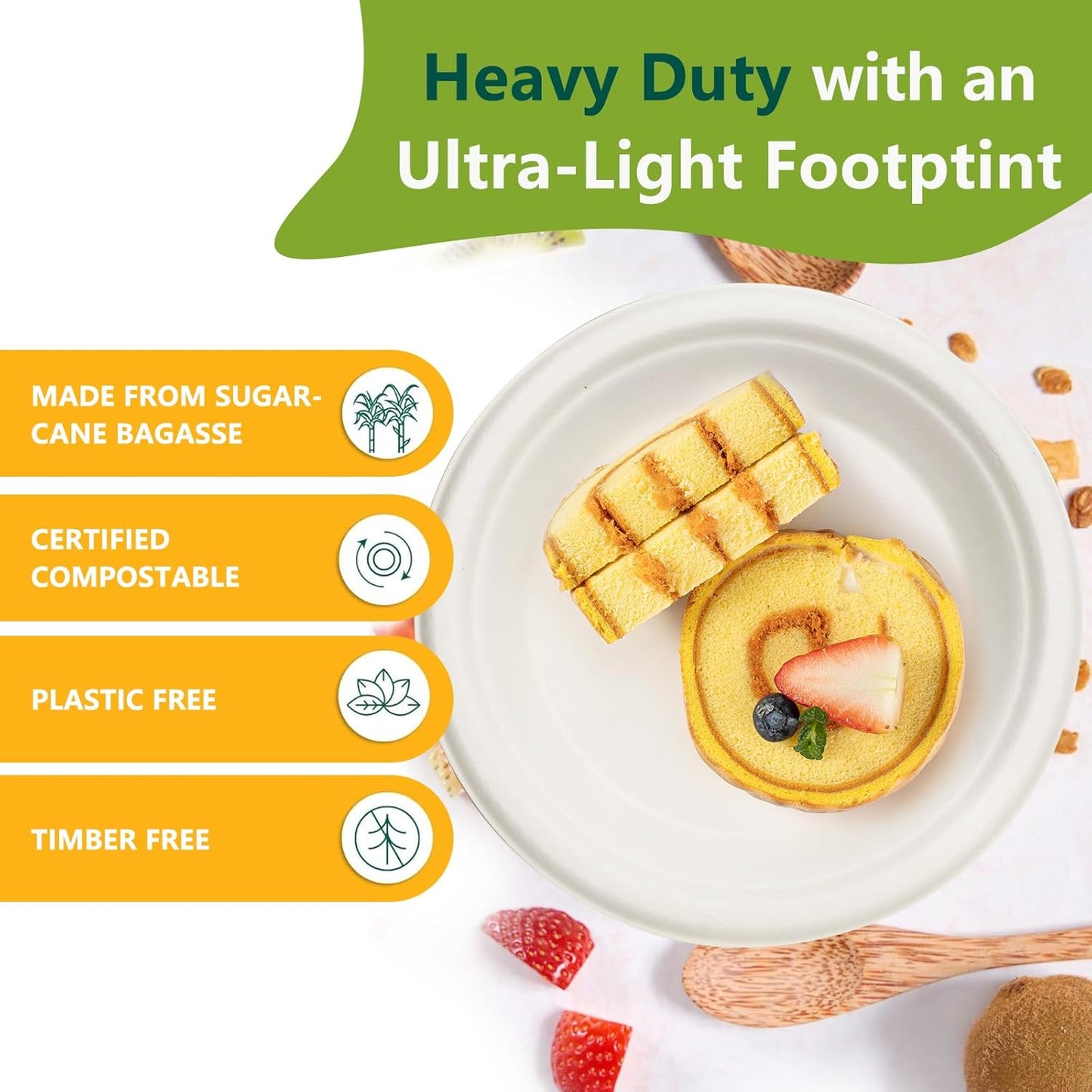 6 Inch Small Paper Plates, 300 Pack Disposable Compostable Dessert Plates Made from Sugarcane Fibers, Eco-Friendly, White
