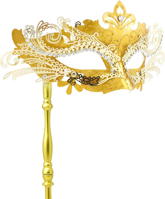 Coddsmz Masquerade Mask with Stick Venetian Mask Mardi Gras Decorations for Womens Halloween Costume Mask