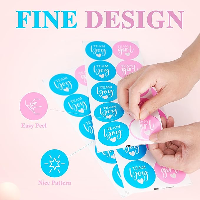 Pink or Blue Baby Gender Reveal Party Stickers – 100 Count (50 Team Boy + 50 Team Girl) – Gender Reveal Decorations & Voting Labels for Guests