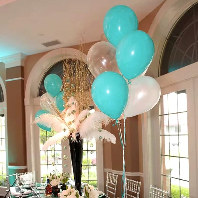 Teal Blue Silver White Balloons, 50Pcs Teal and Silver Balloons Turquoise Blue White Silver Confetti Latex Balloons for Wedding Bridal Shower Birthday Graduation Party Decorations